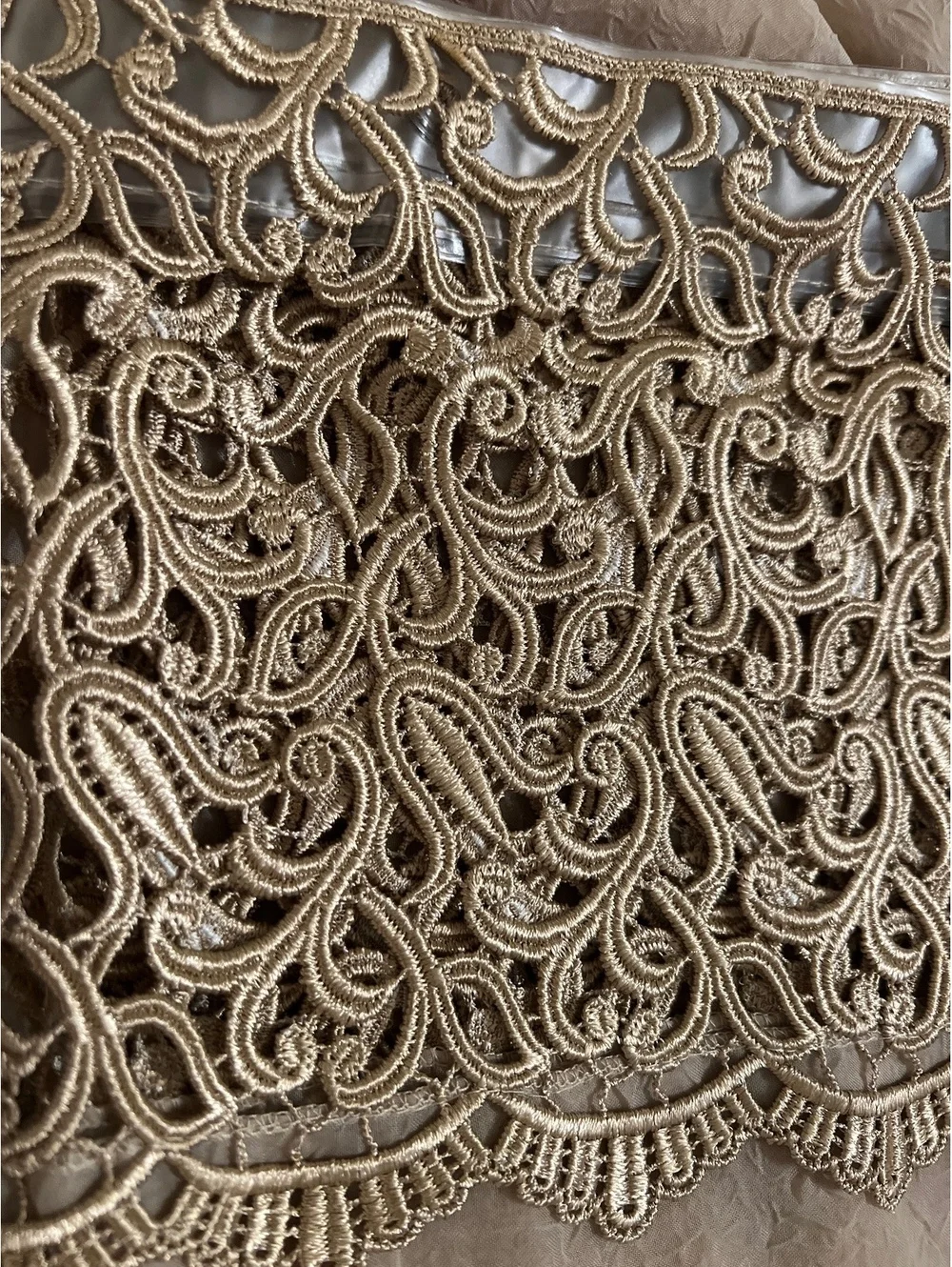 L'ART Beige shower curtain with Intricate Lace Trim